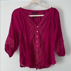Maurices Fuchsia Lace Accent Peasant Blouse